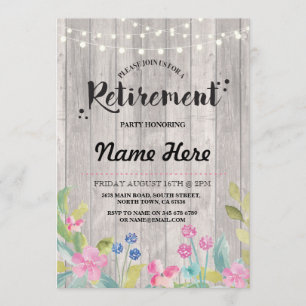 Retirement Party Rustic Retired Wood Floral Invite