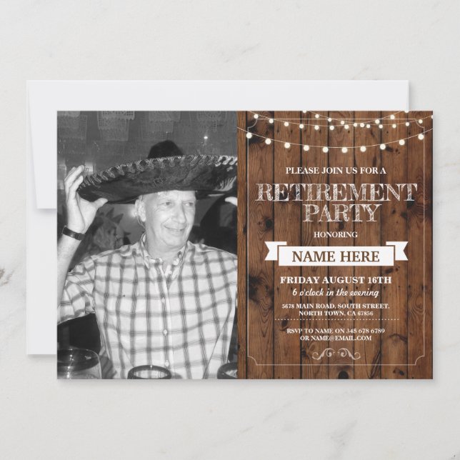 Retirement Party Rustic Retired Wood Photo Invitation (Front)