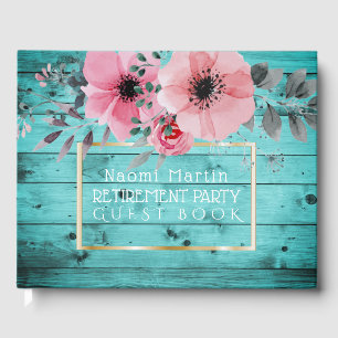 Retirement Party   Rustic Wood Boho Floral Guest Book