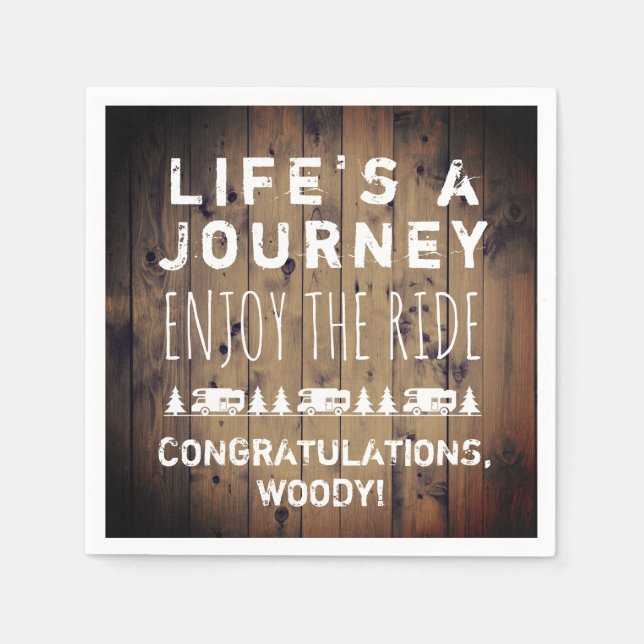 Retirement Party Rustic Wood Vintage RV Camper Napkin (Front)