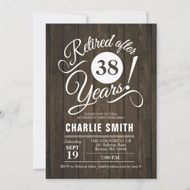 Retirement Party - Rustic Wood White Invitation (Front)