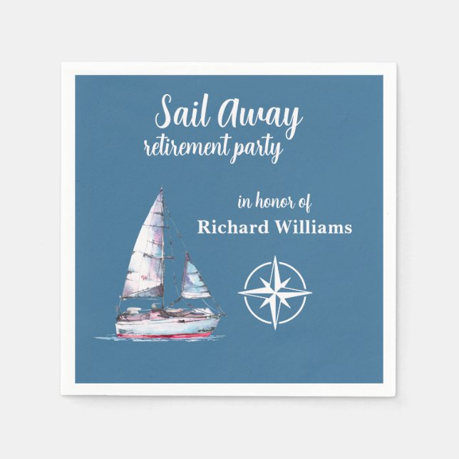 Retirement Party Sail Away Nautical Theme Napkin (Front)