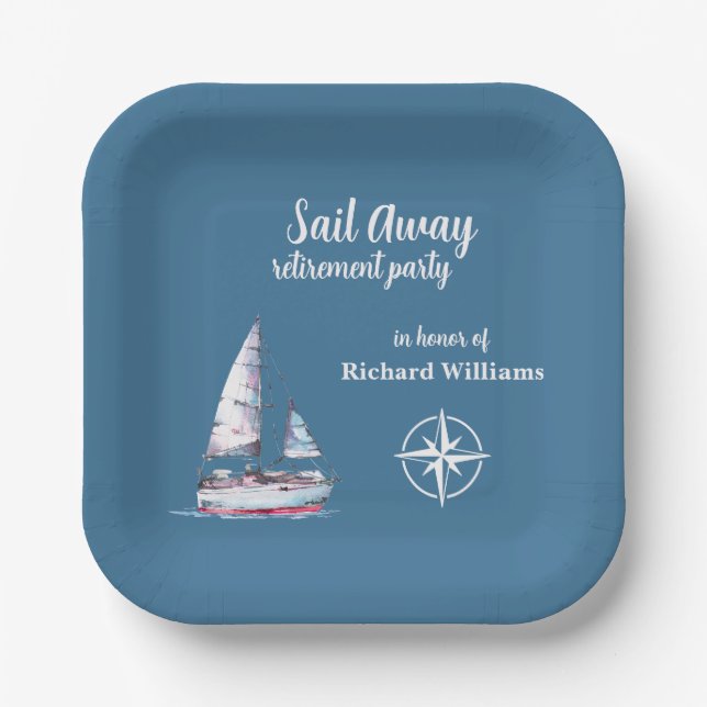 Retirement Party Sail Away Nautical Theme Paper Plate (Front)