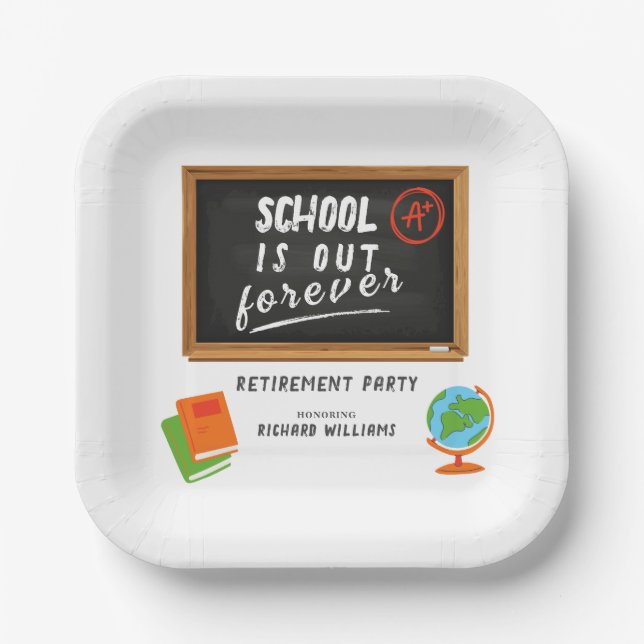 Retirement Party School Teacher Blackboard Paper Plate (Front)
