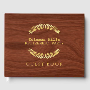 Retirement Party Sign In   Elegant Wood Grain Look Guest Book