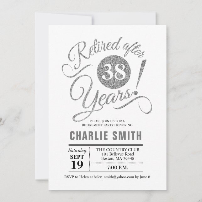 Retirement Party - Silver White Invitation (Front)
