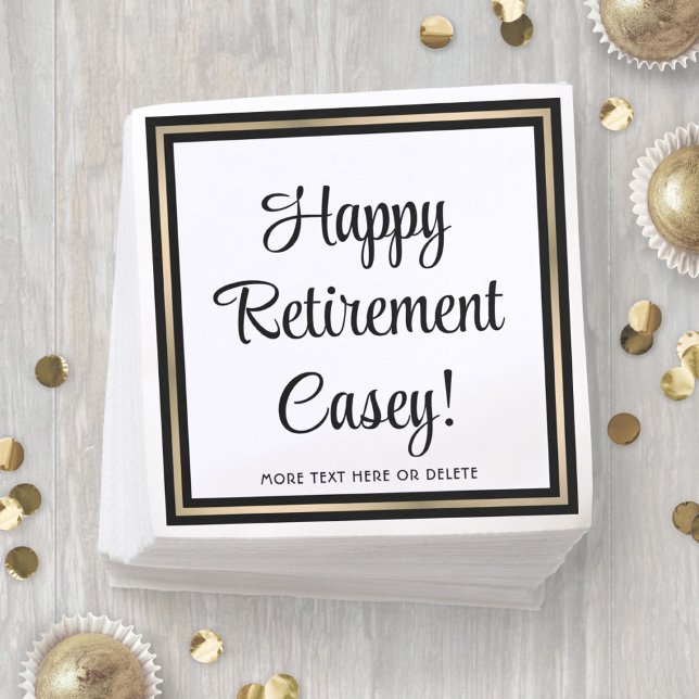 Retirement Party Simple Black, White and Gold Napkin (Creator Uploaded)