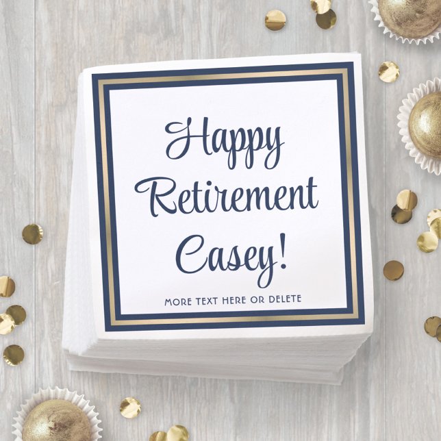 Retirement Party Simple Navy Blue, White & Gold Napkin (Creator Uploaded)