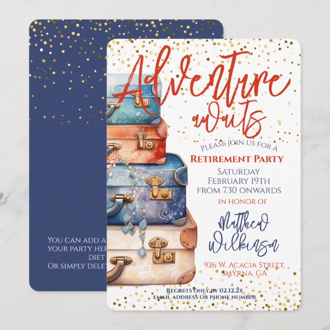 Retirement Party Suitcase Adventure Awaits Invitation (Front/Back)