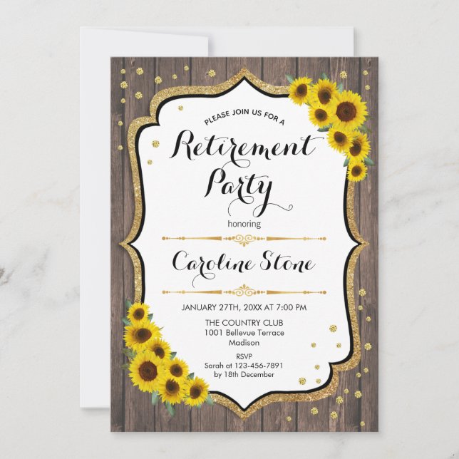 Retirement Party - Sunflowers Wood Invitation (Front)