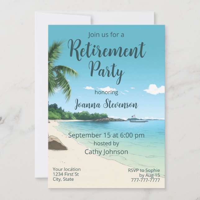 Retirement Party Tropical Beach Palm Trees Invitation (Front)