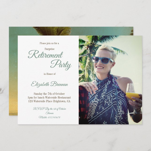 Retirement Party Tropical Palm Leopard Photo Invitation (Front/Back)