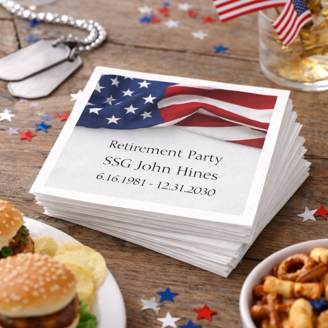 Retirement Party USA Flag Military Name Rank Napkin (Creator Uploaded)
