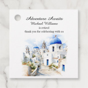 Retirement Party Vintage Colourful Greece Village Favour Tags