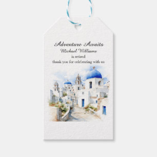 Retirement Party Vintage Colourful Greece Village Gift Tags