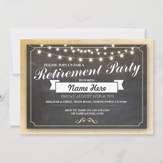 Retirement Party Vintage Retired Chalkboard Invite (Front)