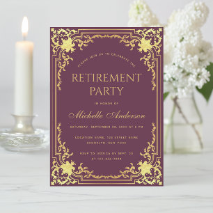 Retirement Party Vintage Wine Color Faux Gold Foil Invitation