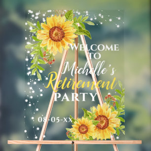 Retirement  Party Welcome Floral Sunflower Acrylic Sign