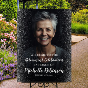 Retirement party welcome sign with photo