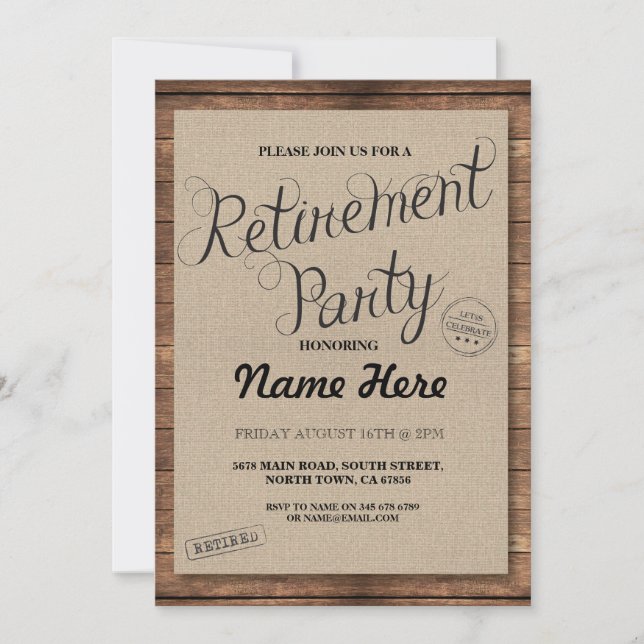 Retirement Party Wood Rustic Retire Invite Vintage (Front)