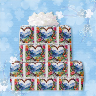 Retirement Personalise Text & Name Roses Mountains Wrapping Paper