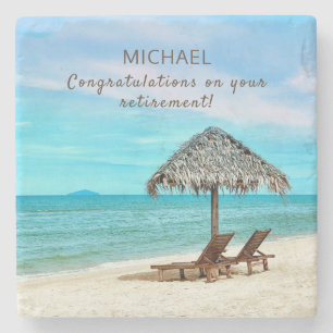 Retirement Personalised Tropical Beach Stone Coaster