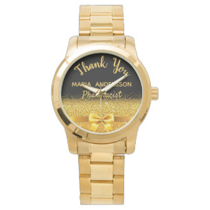 Retirement Pharmacist black gold thank you Watch