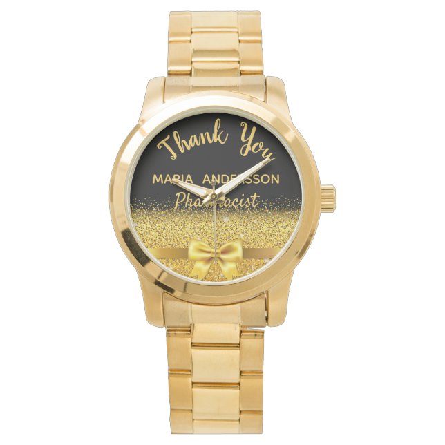 Retirement Pharmacist black gold thank you Watch (Front)