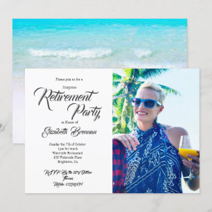 Retirement Photo Beach Modern Stylish Typography Invitation