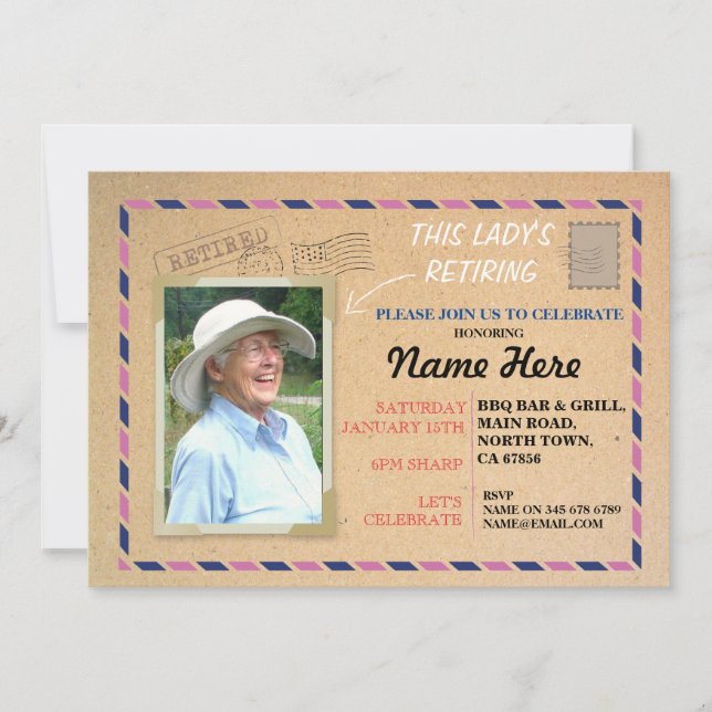 Retirement Photo Postal Post Card Retired Invite (Front)
