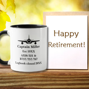 Retirement Pilot Airplane Minimalist Black Custom Mug