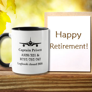 Retirement Pilot Airplane Minimalist Black Custom Mug