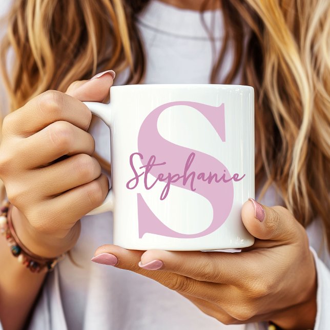 Retirement | Pink Best Team Ever Coworker Initial Coffee Mug (Minimalist Blue Typographic Mug | Office Gift for Coworker | Bridesmaid Proposal Name Mug)