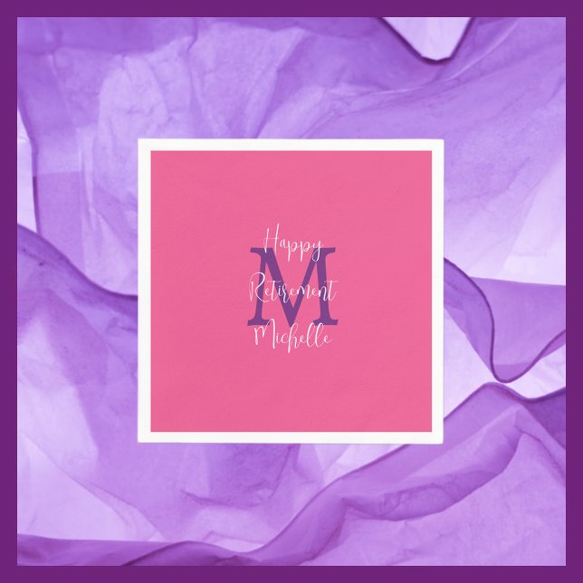 Retirement Pink White Purple Name Monogram  Napkin (Creator Uploaded)