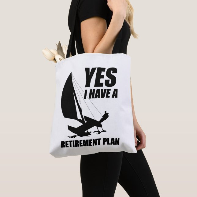 Retirement Plan Catamaran Trapeze Sailing Captain Tote Bag (Close Up)