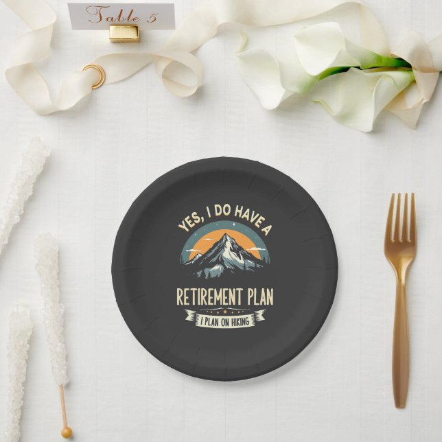 Retirement Plan Hiking Funny Dad Outdoors Hiking  Paper Plate (Wedding)