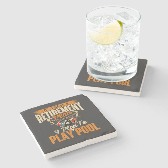 Retirement Plan Play Pool - Billiard Player Sports Stone Coaster (Side)