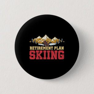 Retirement Plan Skiing Vintage Sunset Retro Skier 6 Cm Round Badge