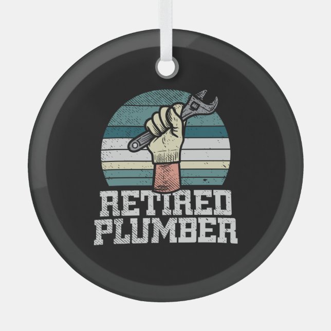 Retirement Plumber Pension Glass Tree Decoration (Front)