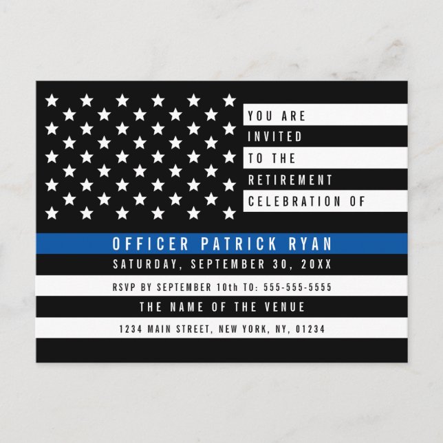 Retirement Police Thin Blue Line American Flag Postcard (Front)
