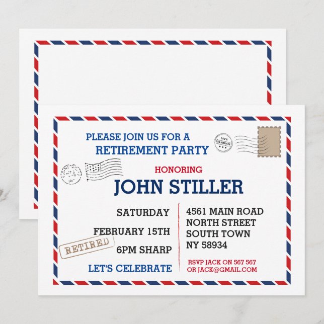 Retirement Postcard Mail Post Card Red Blue (Front/Back)