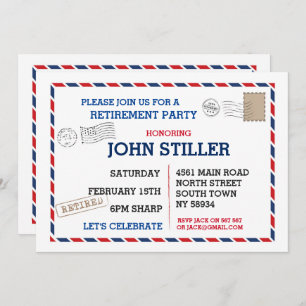 Retirement Postcard Mail Post Card Red Blue