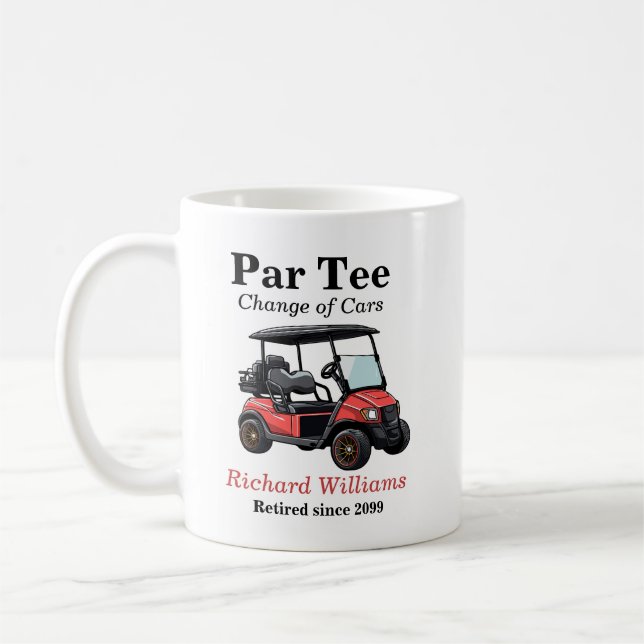 Retirement Red Golf Cart Par Tee Themed Coffee Mug (Left)