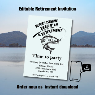 retirement reeling in retirement fishing rod invitation