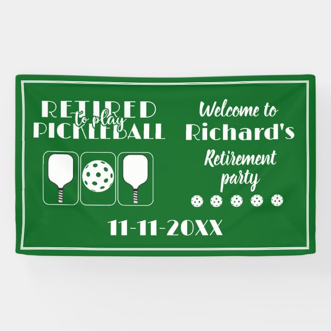 Retirement Retired to Play Pickleball Modern Green Banner (Horizontal)