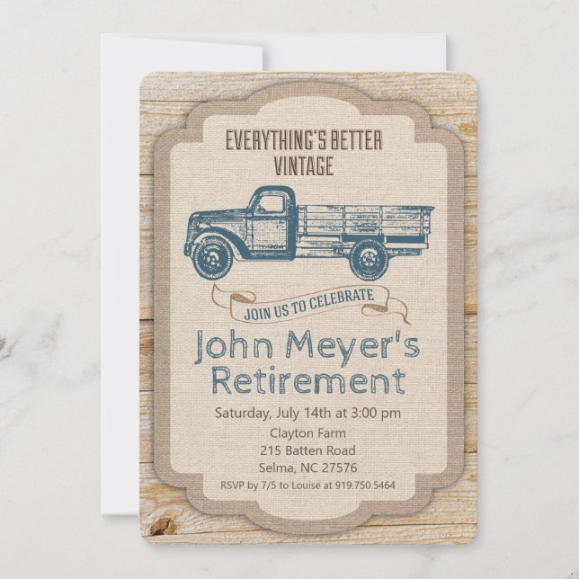 Retirement Rustic Pickup Truck Invitation (Front)