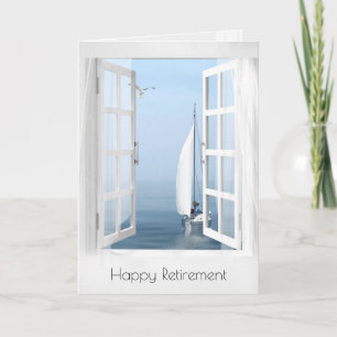 Retirement Sailboat in an Open Window  Card