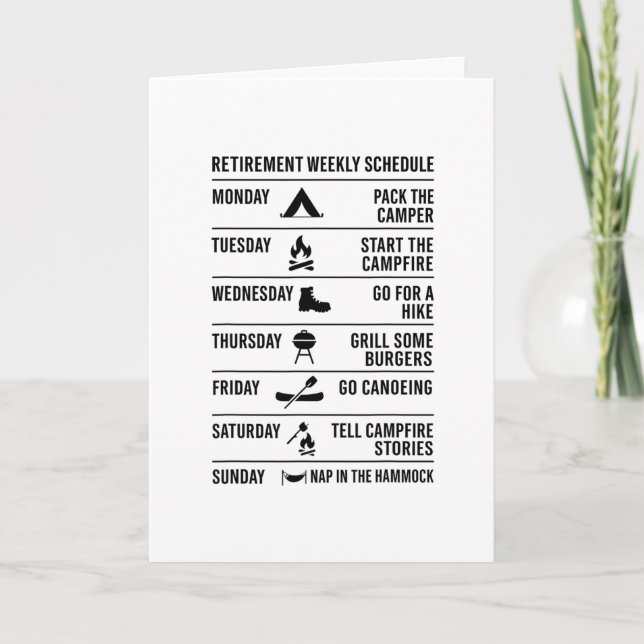 Retirement Schedule Camping Plan Humor Vacation  Card (Front)