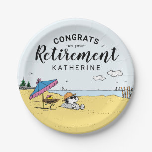 Retirement   Snoopy & Woodstock on the Beach Paper Plate