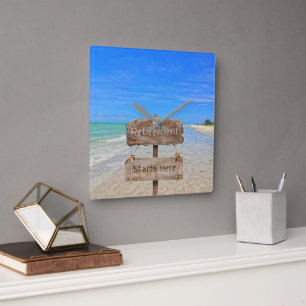 Retirement Starts Here! Sanibel Island Beach Square Wall Clock